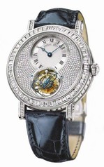 Breguet Tourbillion Diamond Pave Dial 18kt White Gold Blue Leather Men's Watch 5359BB6B9V6DD0D