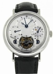 Breguet Tourbillion Silver Dial Platinum Black Leather Men's Watch 3757PT1E9V6