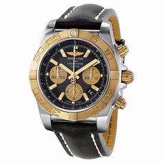 Breitling Chronomat 44 Black Dial Black Leather Automatic Men's Watch CB011012-B968BKLT