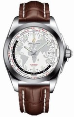Breitling Galactic Unitime Antarctica White Dial Brown Crocodile Leather Men's Watch WB3510U0-A777BRCT