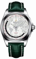 Breitling Galactic Unitime Antarctica White Dial Green Crocodile Leather Men's Watch WB3510U0-A777GRCT