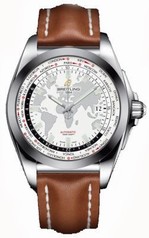 Breitling Galactic Unitime Antarctica White Dial Light Brown leather Deployment Men's Watch WB3510U0-A777BRLD