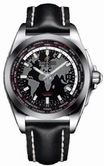 Breitling Galactic Unitime Black Dial Black Leather Automatic Men's Watch WB3510U4-BD94BKLD