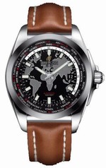 Breitling Galactic Unitime Black Dial Light Brown Leather Automatic Men's Watch WB3510U4-BD94BRLD