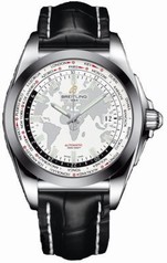 Breitling Galactic Unitime White Dial Black Crocodile Leather Men's Watch WB3510U0-A777BKCD