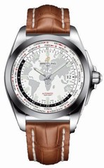 Breitling Galactic Unitime White Dial Brown Crocodile Leather Men's Watch WB3510U0-A777BRCD