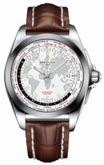 Breitling Galactic Unitime White Dial Dark Brown Leather Men's Watch WB3510U0-A777DBRCD