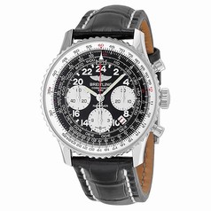 Breitling Navitimer Cosmonaute Black Dial Crocoile Leather Men's Watch AB021012-BB59BKCT