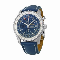 Breitling Navitimer World Automatic Chronograph Blue Dial Blue Leather Men's Watch A2432212-C651BLLD