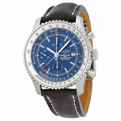 Breitling Navitimer World Chronograph Blue Dial Black Leather Men's Watch A2432212-C651BKLD