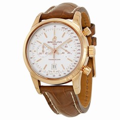 Breitling Transocean Chronograph 38 Silver Dial 18kt Rose Gold Leather Men's Watch R4131012-G758BRCT