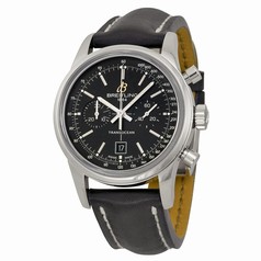 Breitling Transocean Chronograph Automatic Black Dial Black Leather Band Stainless Steel Case Men's Watch 4131012-BC06