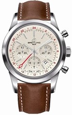 Breitling Transocean Chronograph GMT Silver Dial Brown Leather Men's Watch AB045112-G772BRLT