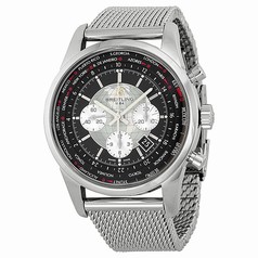 Breitling Transocean Chronograph Unitime Black Dial Stainless Steel Mesh Men's Watch AB0510U4/BB62SS