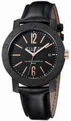 Bvlgari Bvlgari Black Dial Black Leather Strap Automatic Men's Watch 102248