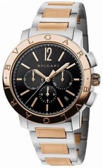 Bvlgari Bvlgari Black Dial Stainless Steel & 18kt Pink Gold Chronograph Men's Watch 102140