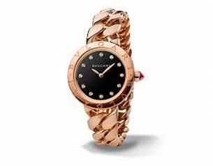 Bvlgari BVLGARI Black Lacquered Diamond Dial 18k Pink Gold Gourmette Bracelet Ladies Watch 102036