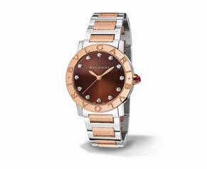 Bvlgari BVLGARI Brown Lacquered Diamond Dial Stainless Steel & 18k Pink Gold 33mm Ladies Watch 102157