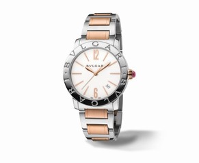 Bvlgari BVLGARI White Lacquered Dial Stainless Steel & 18kt Pink Gold Ladies Watch 102266