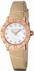 Bvlgari BVLGARI White Mother of Pearl Diamond Dial Beige Alligator Leather Strap Ladies Watch 101884