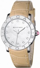 BVLGARI BVLGARI White Mother of Pearl Diamond Dial Beige Alligator Leather Strap Ladies Watch 101894