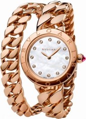 Bvlgari BVLGARI White Mother-of-Pearl Dial 18k Pink Gold Gourmette Bracelet Ladies Watch 102052