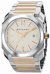 Bvlgari Octo Solotempo Silvered Dial Stainless Steel and 18kt Pink Gold Men's Watch 102118