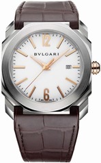 Bvlgari Octo Solotempo White Dial Brown Alligator Leather Men's Watch 102207