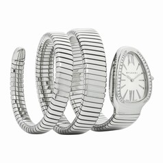 Bvlgari Serpenti Silver Opaline Dial Stainless Steel Diamond Ladies Watch SP35C6SDS-2T