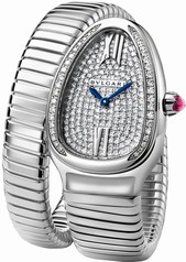 Bvlgari Serpenti Tubogas 18k White Gold Diamond Pave Dial Quartz Ladies Watch 102005