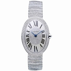 Cartier Baignoire Silver Diamond Dial 18kt White Gold Ladies Watch WB520018