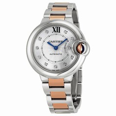 Cartier Ballon Bleu Automatic Diamond Rose Gold and Stainless Steel Ladies Watch WE902044