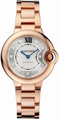 Cartier Ballon Bleu Automatic Silver Dial Diamond 18kt Rose Gold Ladies Watch WE902062