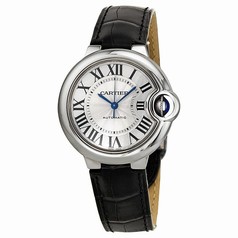 Cartier Ballon Bleu Automatic Silver Dial Stainless Steel Black Leather Ladies Watch W6920085