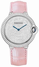 Cartier Ballon Bleu Diamond Pave Dial Pink Leather Ladies Watch WE902042