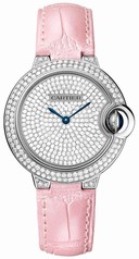 Cartier Ballon Bleu Diamond Pave Dial Pink Leather Ladies Watch WE902047