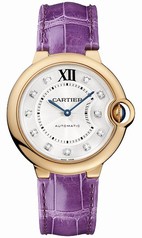 Cartier Ballon Bleu Silver Dial 18kt Rose Gold Purple Leather Unisex Watch WE902028