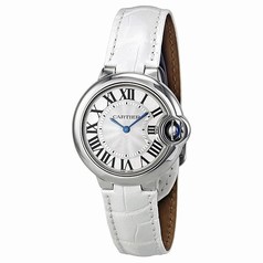Cartier Ballon Bleu Silver Dial Stainless Steel White Leather Ladies Watch W6920086