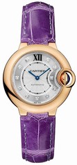 Cartier Ballon Bleu Silver Diamond Dial Purple Leather Ladies Watch WE902040