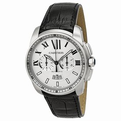 Cartier Calibre de Cartier Silver Dial Black Leather Automatic Men's Watch W7100046