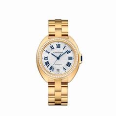 Cartier Cle Silver Flinque Dial 18K Yellow Gold Diamond Ladies Watch WJCL0023