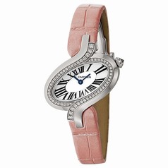 Cartier Delices Silver Dial 18kt White Gold Diamond Pink Leather Ladies Watch WG