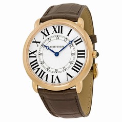 Cartier Ronde Louis Silver Dial 18k Rose Gold Brown Leather Automatic Men's Watch W6801004