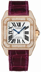 Cartier Santos 100 Diamond 18kt Rose Gold Burgundy Ladies Watch WM502151