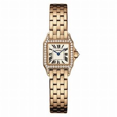 Cartier Santos Demoiselle Mini Model Diamond Bezel 18 kt Rose Gold Ladies Watch WF9011Z8