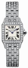 Cartier Santos Demoiselle Small Silver Dial 18kt White Gold Diamond Ladies Watch WF9003YA