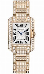 Cartier Tank Anglaise Silver Dial 18kt Pink Gold Diamond Ladies Watch HPI00558