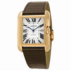 Cartier Tank Anglaise Silver Dial 18kt Rose Gold Brown Leather Men's Watch W5310004