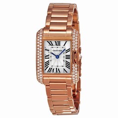 Cartier Tank Anglaise Silver Dial 18kt Rose Gold Diamond Ladies Watch WT100002