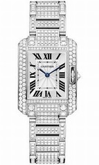 Cartier Tank Anglaise Silver Dial 18kt White Gold and Diamond Ladies Watch HPI00559